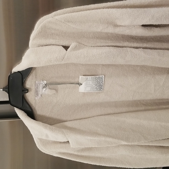 💕BAREFOOT DREAMS CozyChic Lite Double Knit Notch Collar Cardigan Bisque L NWT - Picture 4 of 12